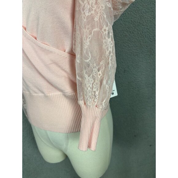 Madden Girl Juniors' Surplice-Neck Lace-Sleeve Sweater Extra Small Pink NWT's - Picture 4 of 8